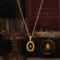 Gold Oval Black Enamel Star Pendant Necklace Metal Chain view 2