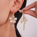 Crystal Five Petal Flower Drop Earrings in Three Metal Finishes view 2