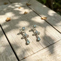 Blue Bow and Teardrop Crystal Look Long Stud Earrings view 3