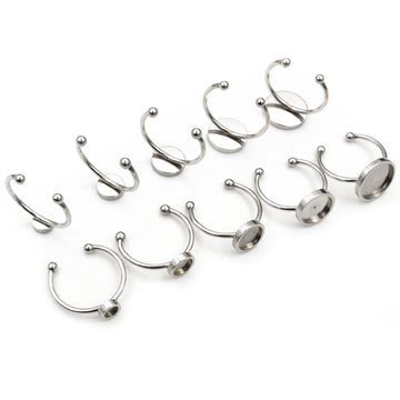 Stainless Steel Open Rings With Twin Ball Cabochon Settings