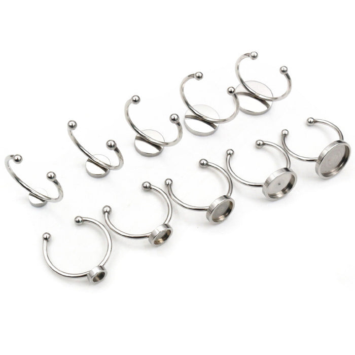 Stainless Steel Open Rings With Twin Ball Cabochon Settings