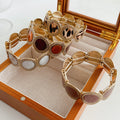 Gold Oval Cabochon Stretch Bracelet Enamel Leopard 4 Styles view 2