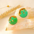 Round Ice Cream Drip Resin Stud Earrings Gold Tone Metal Tops view 4