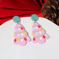 Pastel Pink Christmas Tree Acrylic Novelty Earrings view 1