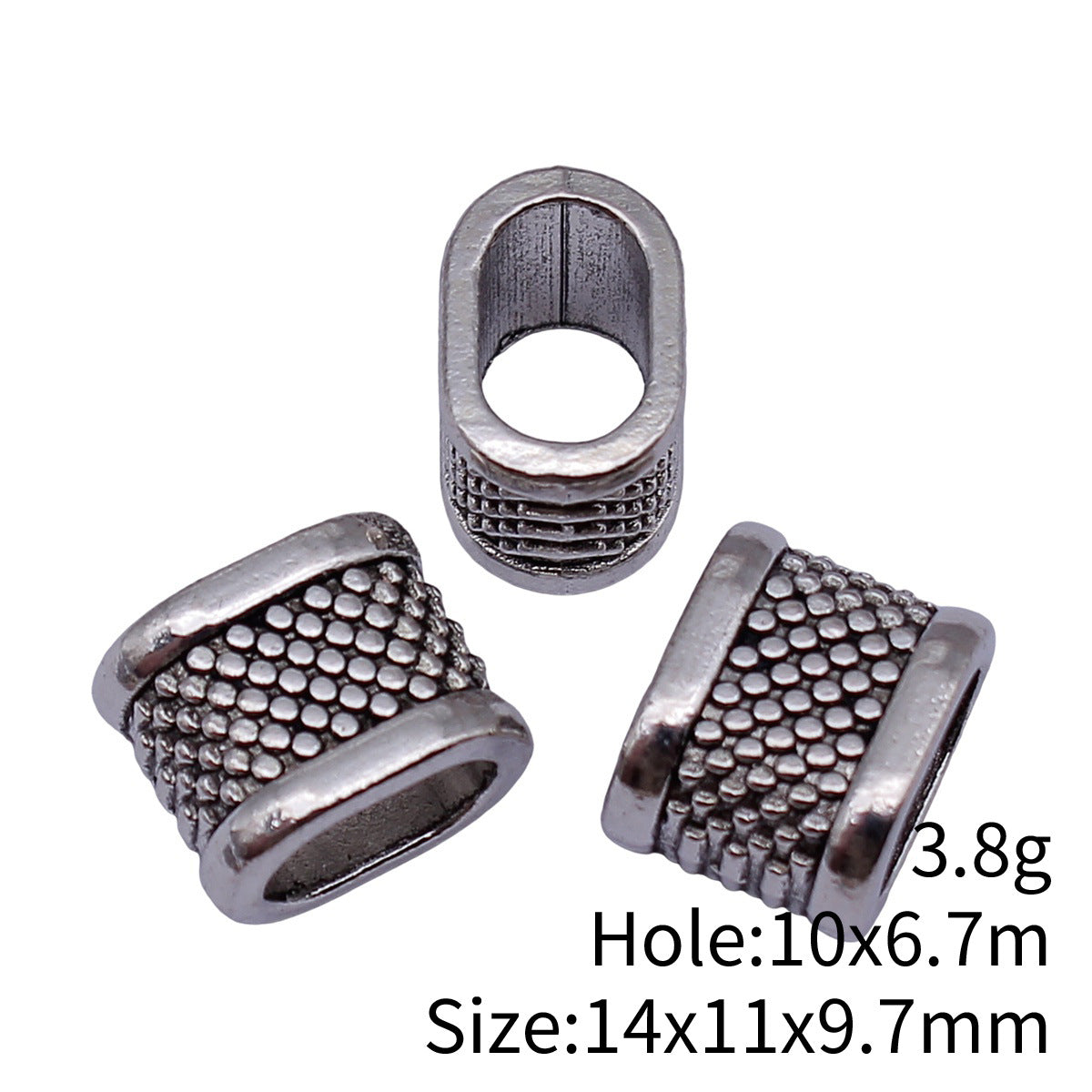14x11x9.7mm 3.8g Antique Silver Zinc Alloy Oval Polka Dot Large Hole Beads for Bracelet Making