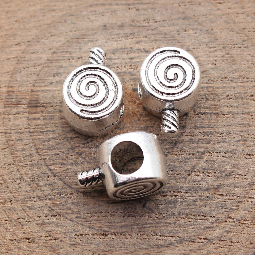 14x9.9x8.3mm 2.9g Antique Silver Zinc Alloy Lollipop Large Hole Beads for DIY Bracelet Jewelry Making