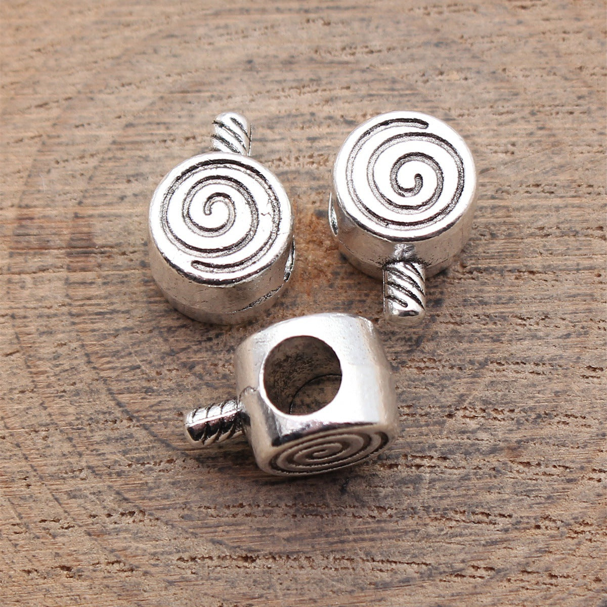 14x9.9x8.3mm 2.9g Antique Silver Zinc Alloy Lollipop Large Hole Beads for DIY Bracelet Jewelry Making