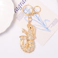 Gold Rhinestone Lobster Keychain Metal Crayfish Charm Ring view 2