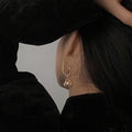 Gold Hook Pearl Cage Drop Earrings Polished Metal Jewelry view 4