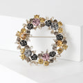 Multicolor Floral Wreath Brooch with Detailed Metal-tone Finish view 3