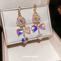 Iridescent Crystal Heart Drop Earrings in Gold Tone view 4