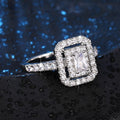 White Metal Emerald Cut Double Halo Openwork Ring Alloy view 2