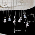 Silver Bear Crystal Pearl Pendant Necklaces And Bracelet view 2