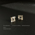 Gold Open Square Geometric Baguette CZ Micro Pave Stud Earrings view 1
