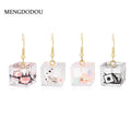 Clear Cube Novelty Long Hook Earrings in Two Styles view 1