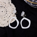 White Open Square Statement Dangle Stud and Clip Earrings view 8