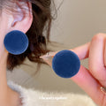 Flocked Round Button Stud Earrings in Three Colors view 4