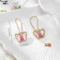Gold Tone Small Butterfly Pressed Flower Drop Earrings in Seven Designs view 4