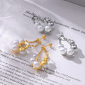 Pearl Cluster Chain Drop Earrings Gold Or Steel Studs view 4