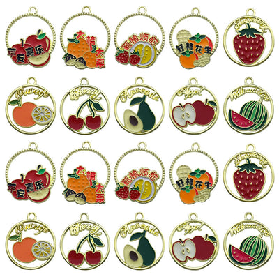 Colorful flower charms arranged on a light background