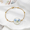 Gold Tone Scalloped Round Pressed Flower Chain Bracelets in Four Colors view 4