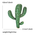 Green Rhinestone Cactus Brooch Pavé Crystal Gold Tone Pin view 5