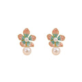 Peach and Blue Enamel Look Flower Pearl Drop Stud Earrings view 5