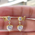 Butterfly and Heart Crystal Drop Earrings in Two Tones view 2