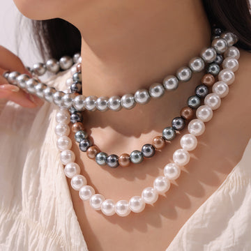 Imitation Pearl Bead Necklace White Gray Mixed 8 10 12mm