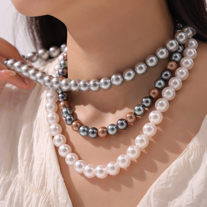 Imitation Pearl Bead Necklace White Gray Mixed 8 10 12mm