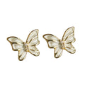 Mini Gold Butterfly Stud Earrings Cream Enamel Crystal Center view 5