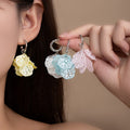 Four Color Crackle Petal Cluster Silver C Hoop Earrings view 1