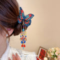 Red Ribbon Bow Butterfly Multicolor Tassel Hair Clips view 1