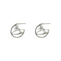 Silver Geometric Orbital Dual Pearl Stud Earrings Pair view 5