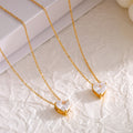 Gold Herringbone Snake Chain and Heart Zircon Pendant Necklace view 2
