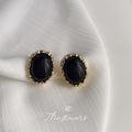 Gold Oval Cabochon Stud Earrings Textured Frame Red Black view 7