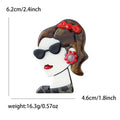 Sunglasses Woman Profile Brooch With Brown Hair and Red Flowers view 6
