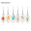 Clear Resin Hexagon Leaf Drop Earrings Red Teal Beige Peach view 1