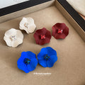 Matte Flower Stud Earrings In Blue And Burgundy Matching Jewelry Pair view 3