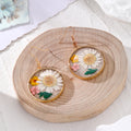 Round Gold Rim Resin Dried Flower Drop Earrings 7 Styles view 3