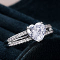Silver Tone Heart Clear Stone Triple Row Ring Statement Jewelry view 3