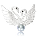 Swan Wing Brooch With White Pearl in Gold or Silver Tone view 2