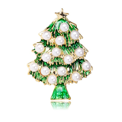 Front product view of the christmas tree brooch pin in green and gold