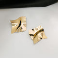 Gold and Silver Rippled Square Geometric Stud Earrings view 4