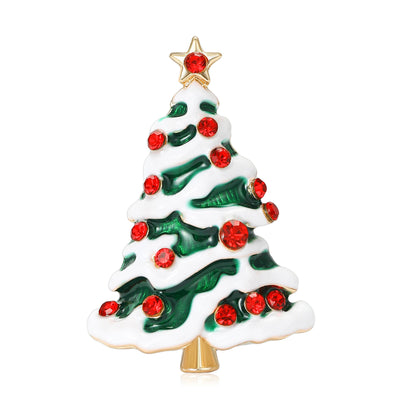 White Enamel Christmas Tree Brooch shown against a white display background
