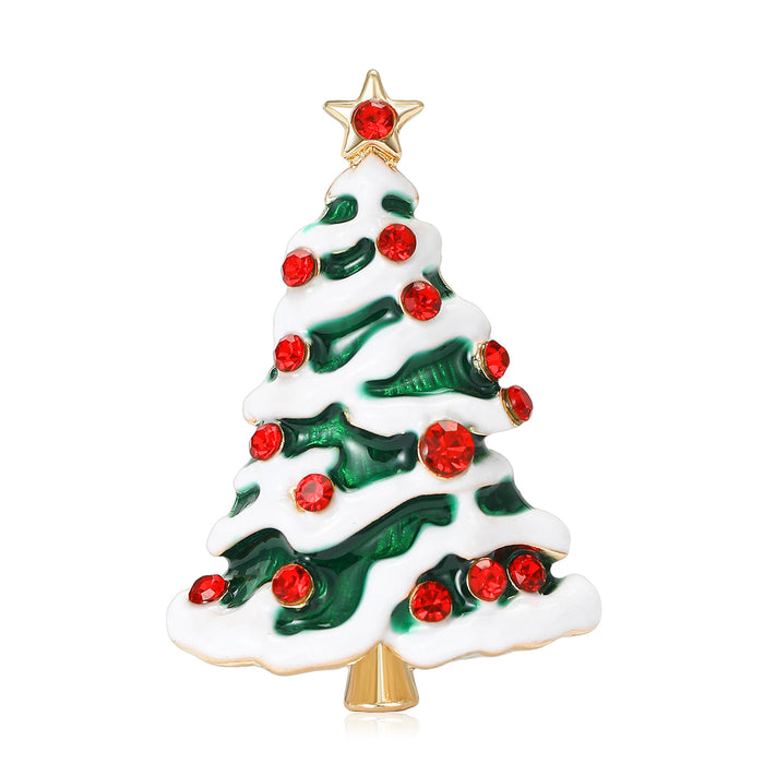 White Enamel Christmas Tree Brooch in 1 Style Metal Pin