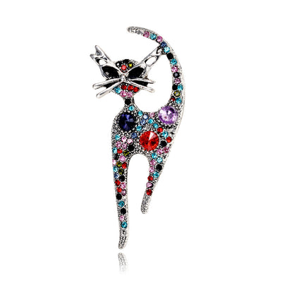 Front product view of the cat brooch pin in silver and red