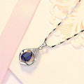 Silver Tone Blue Teardrop Pendant Necklace With Geometric Chain view 3
