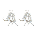 White Shell Chip and Bead Long Earrings Statement Jewelry view 5