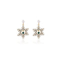 Snowflake Green Center Pearl Look Holiday Stud Earrings view 5